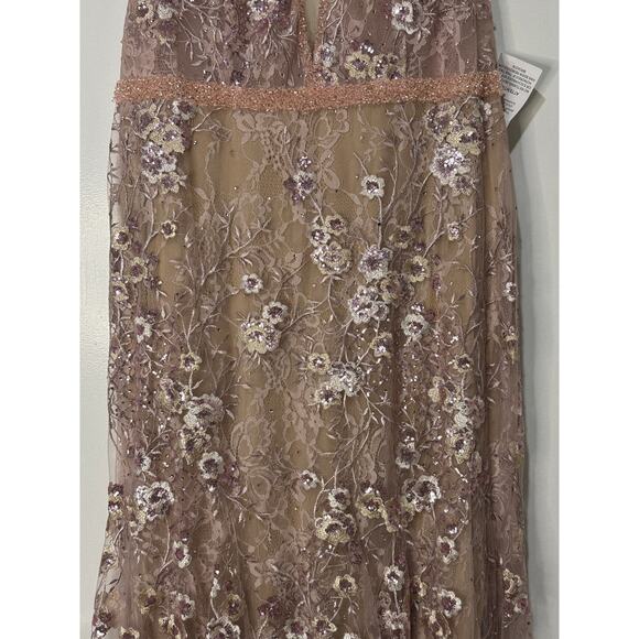 Mac Duggal Pink Floral Embellished Sleeveless Plunge Neck Gown Size 14 NWT 67481 - Picture 6 of 16